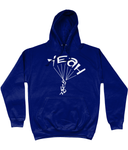 This navy hoodie is soft, smooth and stylish. It is the perfect choice for the cooler evenings, the early morning jump of when you want a bit extra. It has soft cotton faced fabric, double fabric hood with self colour drawstring and front pouch pocket. It has 'YEAH BUDDY' shaped as a skydiver printed on front.