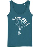 A great womens skydiver tank top in ocean colour with print of 'YEAH BUDDY' formed as a skydiver. It has a fitted style and consists of 100% organic ring-spun combed cotton. It is available in several colours and is a brilliant choice for the warmer days or under a zoodie!