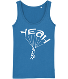 A great womens skydiver tank top in blue with print of 'YEAH BUDDY' formed as a skydiver. It has a fitted style and consists of 100% organic ring-spun combed cotton. It is available in several colours and is a brilliant choice for the warmer days or under a zoodie!