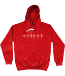 This red hoodie with white heartbeat and skydiver is soft, smooth and stylish. It is the perfect choice for the cooler evenings, the early morning jump of when you want a bit extra. It has soft cotton faced fabric, double fabric hood with self colour drawstring and front pouch pocket. a heartbeat and skydiver printed on the front.