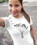 This white with black print unisex t-shirt is everything you have dreamed of and more. It feels soft and lightweight with the right amount of stretch. It is comfortable and flattering for both men and women and with 'YEAH BUDDY' shaped as a skydiver print on the front. Available in several colours.