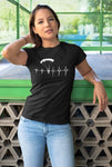 This black unisex t-shirt with white print is everything you have dreamed of and more. It feels soft and lightweight with the right amount of stretch. It is comfortable and flattering for both men and women and with heartbeat with a skydiver print on the front. Available in several colours.