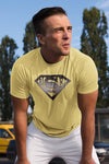 Yellow with grey logo super BASE sporty t-shirt designed with wicking fabric technology and mesh panels to give ventilated comfort during an active lifestyle. Mesh panels on reverse and under arms, crew neck and short raglan arms. This t-shirt is comfortable and has a flattering fit.