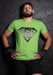 Green with grey logo super BASE sporty t-shirt designed with wicking fabric technology and mesh panels to give ventilated comfort during an active lifestyle. Mesh panels on reverse and under arms, crew neck and short raglan arms. This t-shirt is comfortable and has a flattering fit.