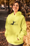 This yellow hoodie is soft, smooth and stylish. It is the perfect choice for the cooler evenings, the early morning jump of when you want a bit extra. It has soft cotton faced fabric, double fabric hood with self colour drawstring and front pouch pocket. a heartbeat and basejumper printed on the front.