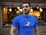 This blue unisex t-shirt with white print is everything you have dreamed of and more. It feels soft and lightweight with the right amount of stretch. It is comfortable and flattering for both men and women and with heartbeat with a basejumper print on the front. Available in several colours.