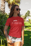 This red unisex t-shirt with white print is everything you have dreamed of and more. It feels soft and lightweight with the right amount of stretch. It is comfortable and flattering for both men and women and with heartbeat with a skydiver print on the front. Available in several colours.
