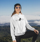 This white hoodie is soft, smooth and stylish. It is the perfect choice for the cooler evenings, the early morning jump of when you want a bit extra. It has soft cotton faced fabric, double fabric hood with self colour drawstring and front pouch pocket. a heartbeat and wingsuit jumper printed on the front.