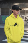 This yellow hoodie is soft, smooth and stylish. It is the perfect choice for the cooler evenings, the early morning jump of when you want a bit extra. It has soft cotton faced fabric, double fabric hood with self colour drawstring and front pouch pocket. a heartbeat and wingsuit jumper printed on the front.