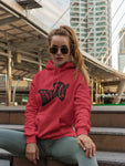 This red with black print hoodie is soft, smooth and stylish. It is the perfect choice for the cooler evenings, the early morning jump of when you want a bit extra. It has soft cotton faced fabric, double fabric hood with self colour drawstring and front pouch pocket. It comes in several different colours with different coloured prints.