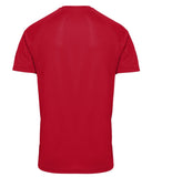 Red super BASE sporty t-shirt designed with wicking fabric technology and mesh panels to give ventilated comfort during an active lifestyle. Mesh panels on reverse and under arms, crew neck and short raglan arms. This t-shirt is comfortable and has a flattering fit.