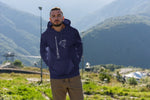 This navy hoodie is soft, smooth and stylish. It is the perfect choice for the cooler evenings, the early morning jump of when you want a bit extra. It has soft cotton faced fabric, double fabric hood with self colour drawstring and front pouch pocket. It has an antenna and 'send it' shaped as a parachute printed on front.
