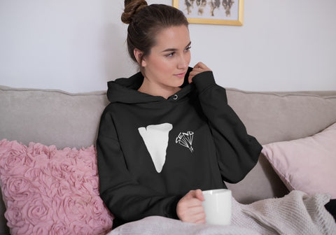 This black hoodie is soft, smooth and stylish. It is the perfect choice for the cooler evenings, the early morning jump of when you want a bit extra. It has soft cotton faced fabric, double fabric hood with self colour drawstring and front pouch pocket. It has a cliff and 'SEND IT' shaped as a jumper printed on front.
