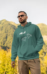 This jade hoodie is soft, smooth and stylish. It is the perfect choice for the cooler evenings, the early morning jump of when you want a bit extra. It has soft cotton faced fabric, double fabric hood with self colour drawstring and front pouch pocket. It has an aircraft  and two ‘SEND IT’ shaped as a skydivers printed on front.