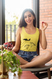 A great womens skydiver tank top in yellow for the female with print of an aircraft and two 'SEND IT formed as skydivers. It has a fitted style and consists of 100% organic ring-spun combed cotton. It is available in several colours and is a brilliant choice for the warmer days or under a zoodie!