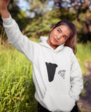 This white hoodie is soft, smooth and stylish. It is the perfect choice for the cooler evenings, the early morning jump of when you want a bit extra. It has soft cotton faced fabric, double fabric hood with self colour drawstring and front pouch pocket. It has a cliff and 'SEND IT' shaped as a jumper printed on front.